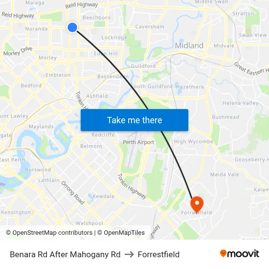 Benara Rd After Mahogany Rd to Forrestfield map