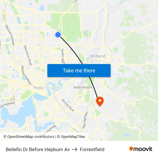 Bellefin Dr Before Hepburn Av to Forrestfield map
