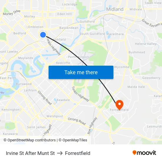 Irvine St After Munt St to Forrestfield map