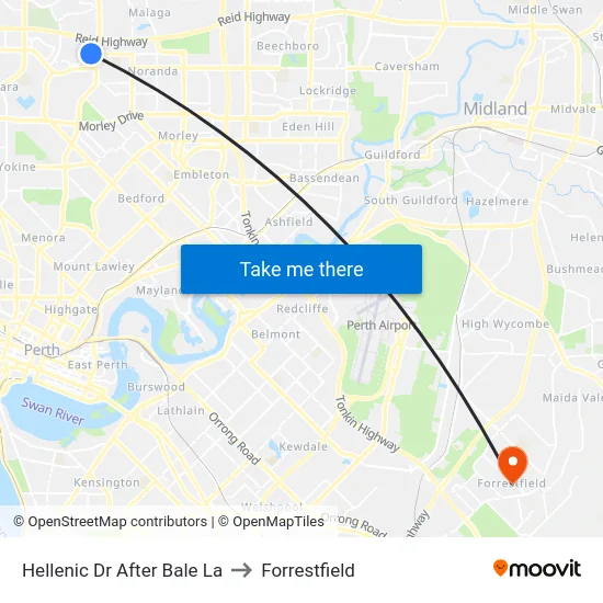 Hellenic Dr After Bale La to Forrestfield map