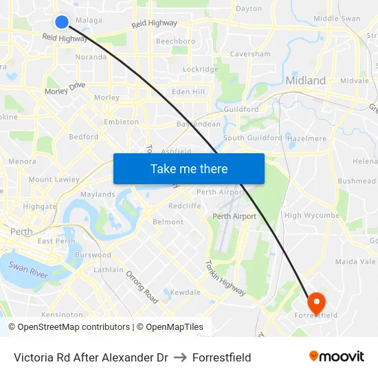 Victoria Rd After Alexander Dr to Forrestfield map