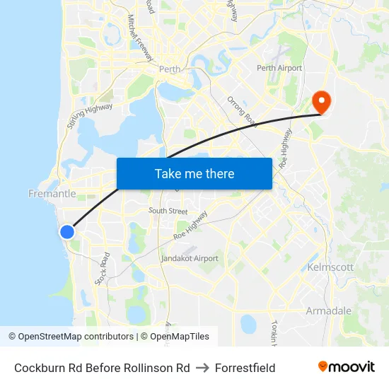 Cockburn Rd Before Rollinson Rd to Forrestfield map
