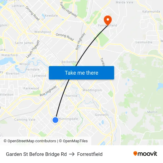 Garden St Before Bridge Rd to Forrestfield map
