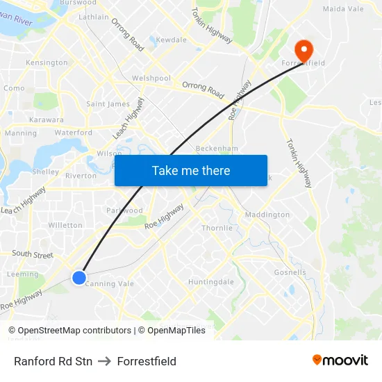 Ranford Rd Stn to Forrestfield map