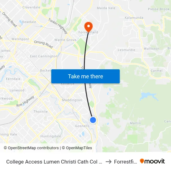 College Access Lumen Christi Cath Col Stand 4 to Forrestfield map