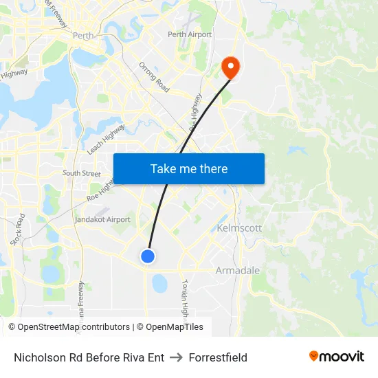 Nicholson Rd Before Riva Ent to Forrestfield map