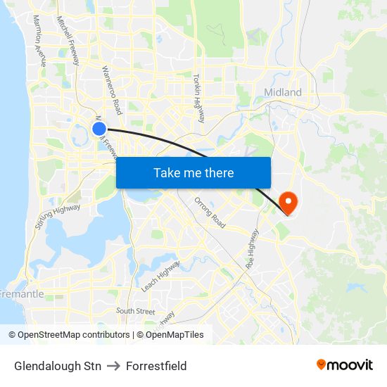 Glendalough Stn to Forrestfield map