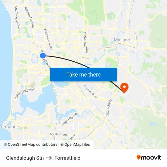 Glendalough Stn to Forrestfield map