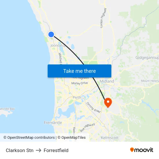 Clarkson Stn to Forrestfield map
