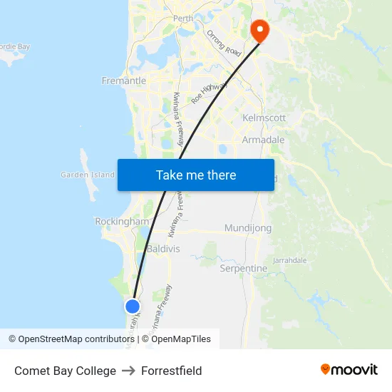 Comet Bay College to Forrestfield map