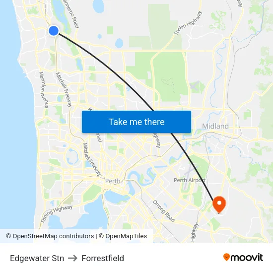 Edgewater Stn to Forrestfield map
