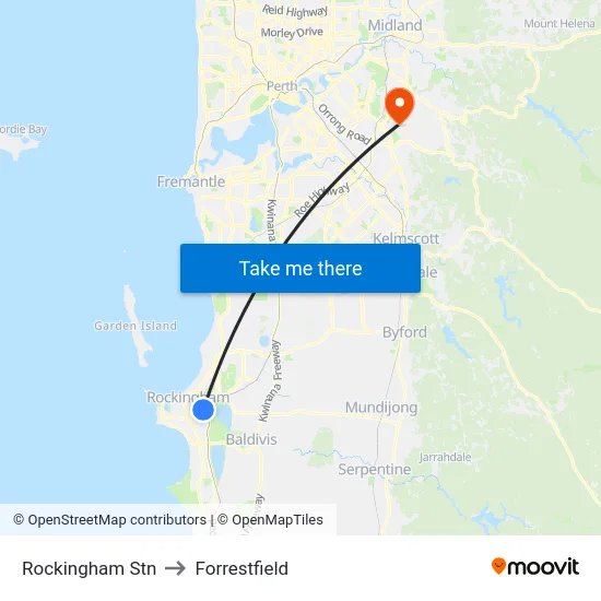 Rockingham Stn to Forrestfield map
