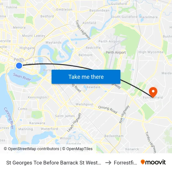 St Georges Tce Before Barrack St Westbound to Forrestfield map