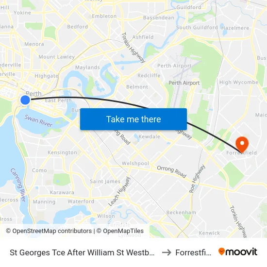 St Georges Tce After William St Westbound to Forrestfield map