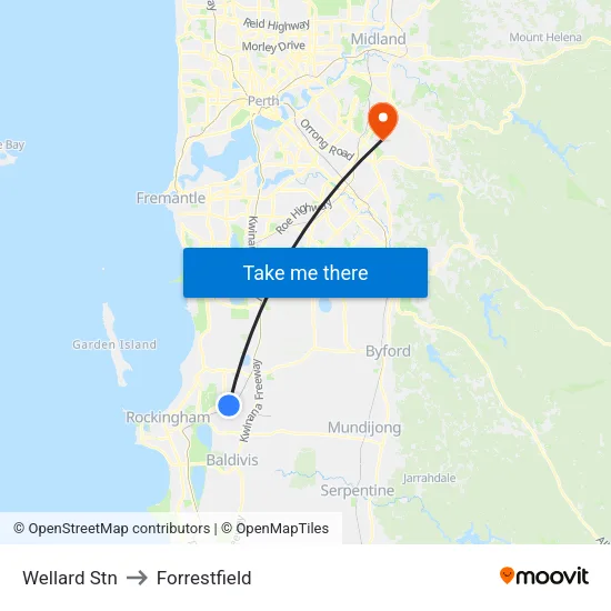 Wellard Stn to Forrestfield map