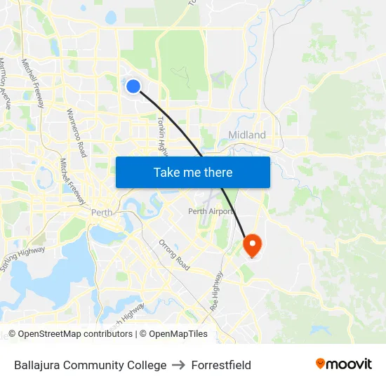 Ballajura Community College to Forrestfield map