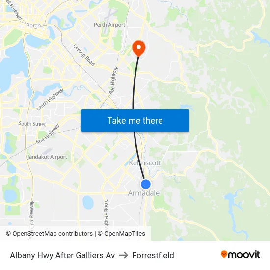 Albany Hwy After Galliers Av to Forrestfield map
