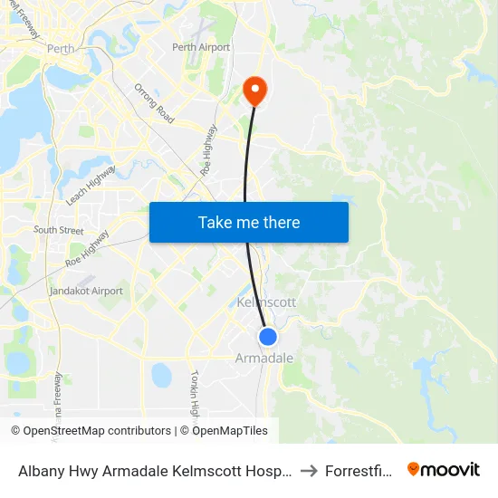 Albany Hwy Armadale Kelmscott Hospital to Forrestfield map