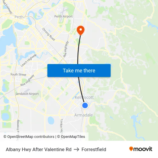 Albany Hwy After Valentine Rd to Forrestfield map