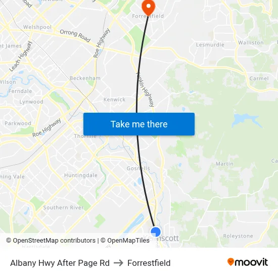 Albany Hwy After Page Rd to Forrestfield map