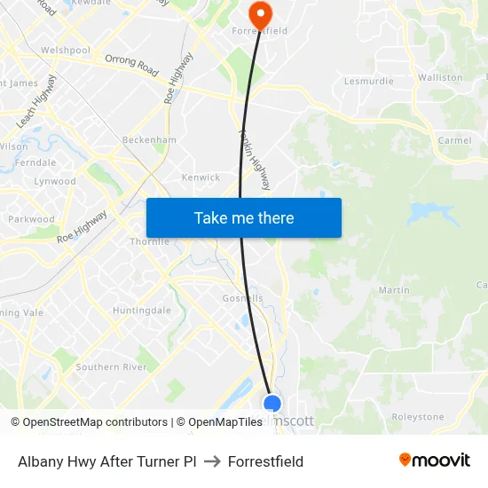Albany Hwy After Turner Pl to Forrestfield map