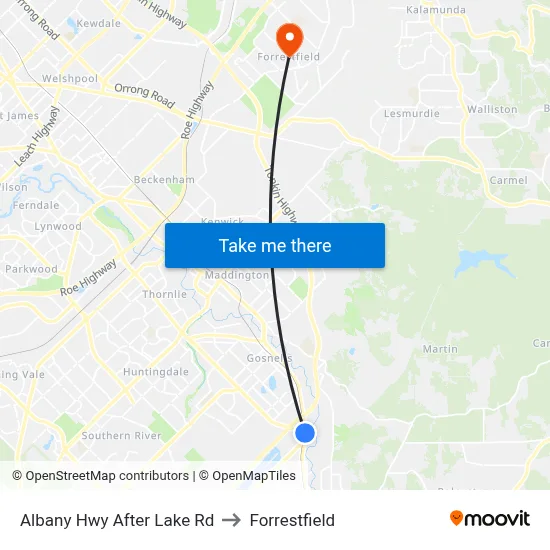 Albany Hwy After Lake Rd to Forrestfield map