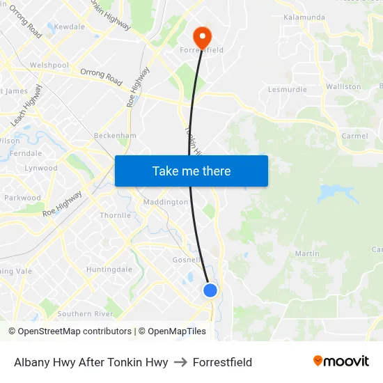 Albany Hwy After Tonkin Hwy to Forrestfield map