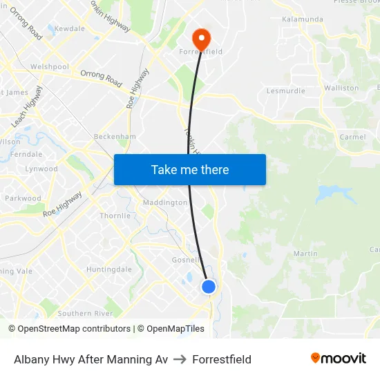 Albany Hwy After Manning Av to Forrestfield map