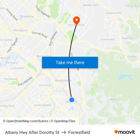 Albany Hwy After Dorothy St to Forrestfield map