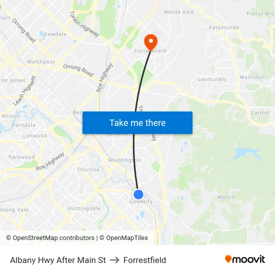 Albany Hwy After Main St to Forrestfield map