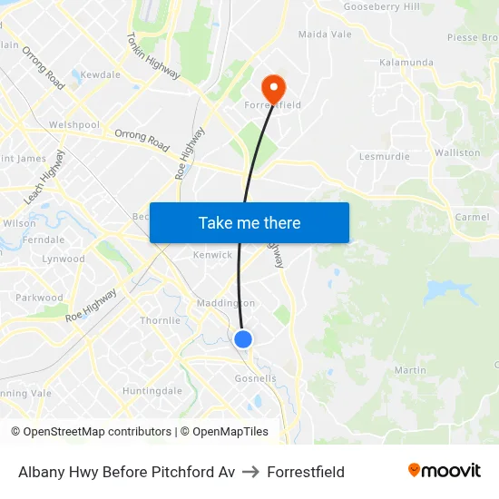 Albany Hwy Before Pitchford Av to Forrestfield map