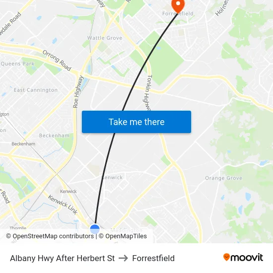 Albany Hwy After Herbert St to Forrestfield map