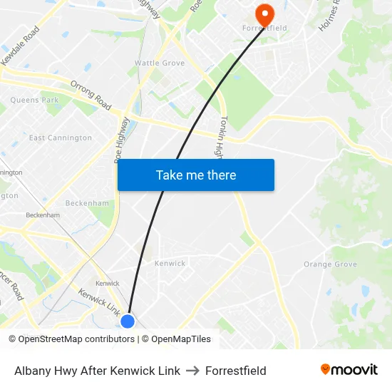 Albany Hwy After Kenwick Link to Forrestfield map