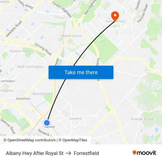 Albany Hwy After Royal St to Forrestfield map