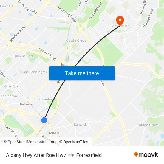 Albany Hwy After Roe Hwy to Forrestfield map