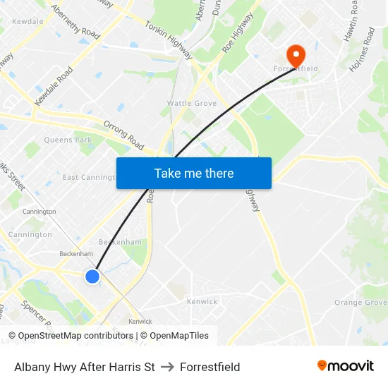 Albany Hwy After Harris St to Forrestfield map
