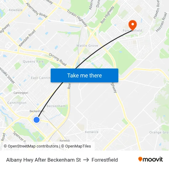 Albany Hwy After Beckenham St to Forrestfield map