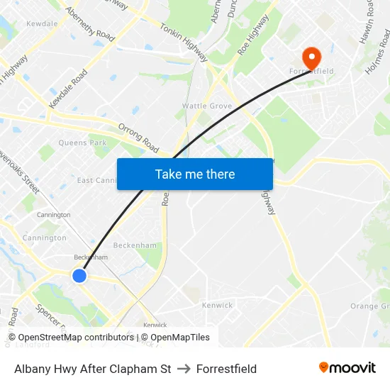 Albany Hwy After Clapham St to Forrestfield map