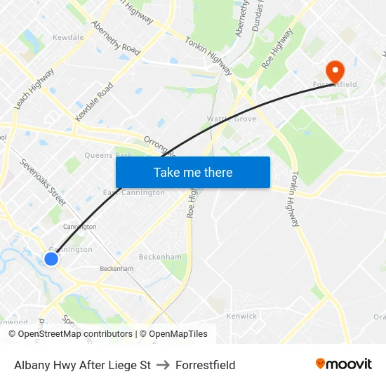 Albany Hwy After Liege St to Forrestfield map