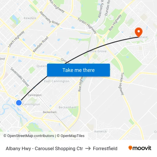 Albany Hwy - Carousel Shopping Ctr to Forrestfield map