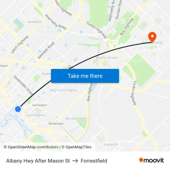 Albany Hwy After Mason St to Forrestfield map
