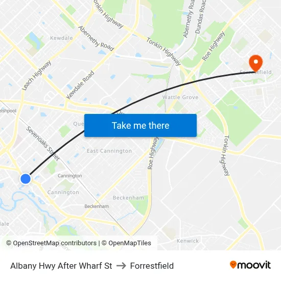 Albany Hwy After Wharf St to Forrestfield map