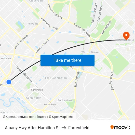 Albany Hwy After Hamilton St to Forrestfield map