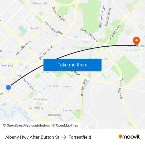 Albany Hwy After Burton St to Forrestfield map