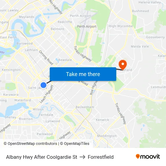 Albany Hwy After Coolgardie St to Forrestfield map