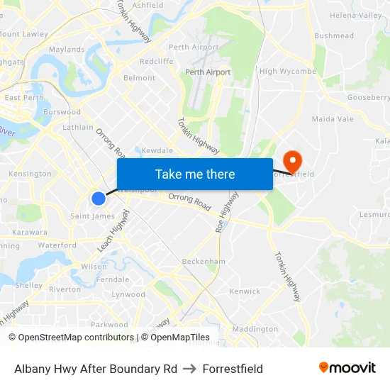 Albany Hwy After Boundary Rd to Forrestfield map