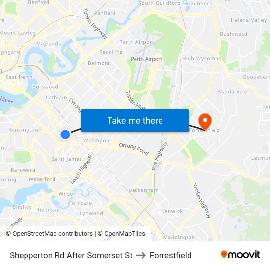 Shepperton Rd After Somerset St to Forrestfield map
