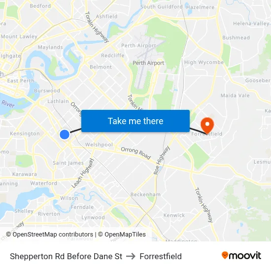 Shepperton Rd Before Dane St to Forrestfield map