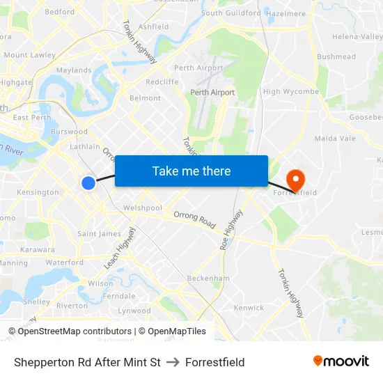 Shepperton Rd After Mint St to Forrestfield map
