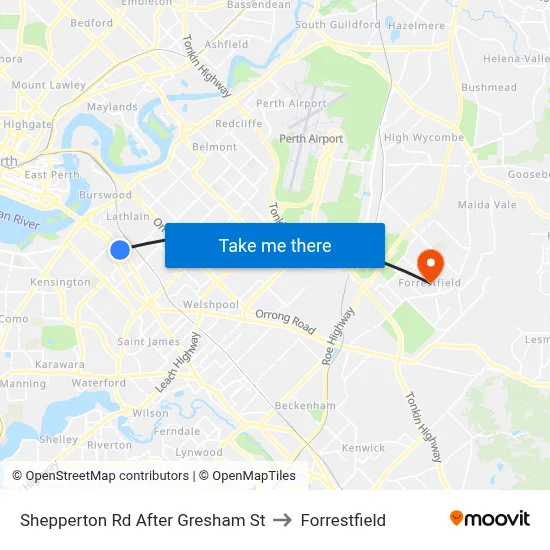 Shepperton Rd After Gresham St to Forrestfield map